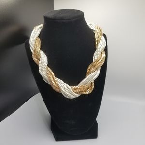 Gold and White Wrapped Statement Necklace
